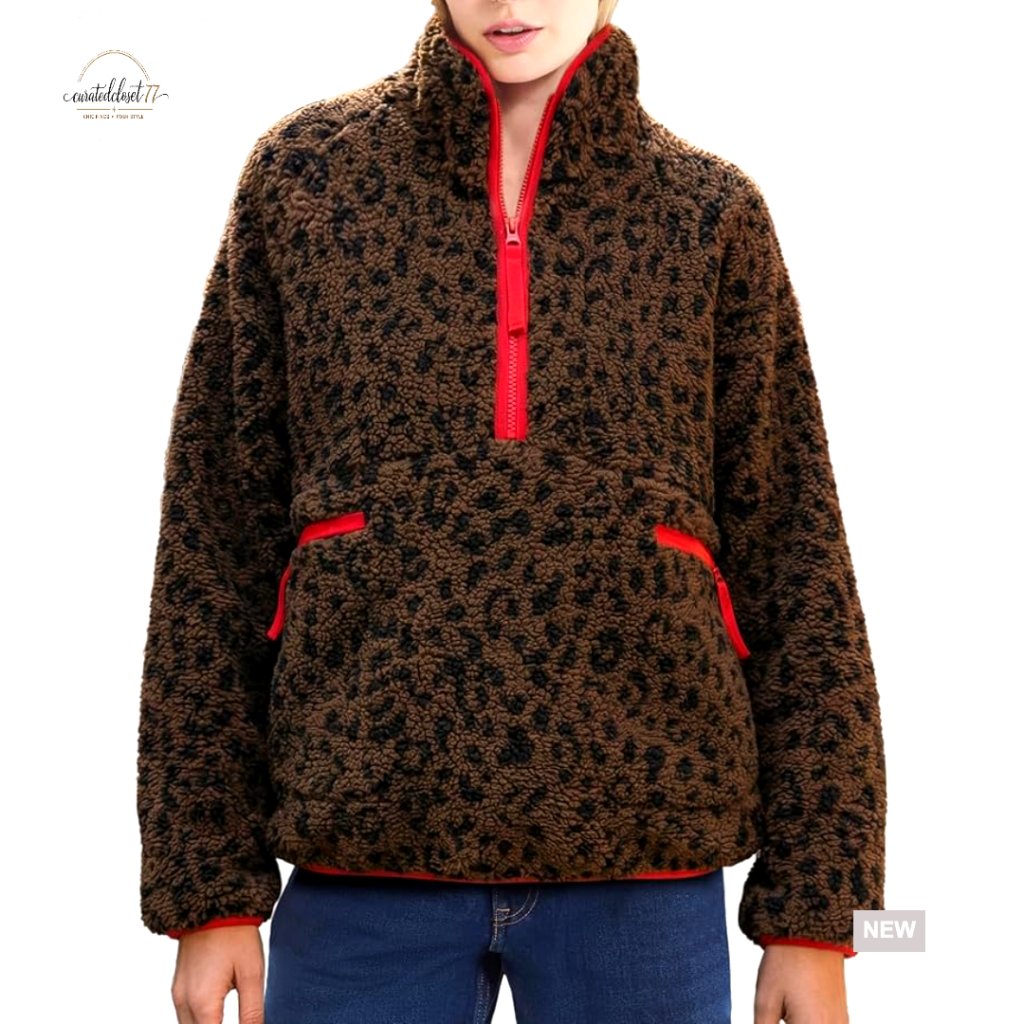 Women's Half Zip Fleece Jacket Sherpa Pullover Chunky Teddy Outerwear